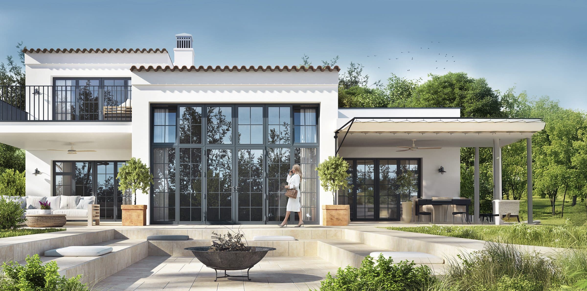 Mediterrane Villa mit Terrasse und Feuerstelle